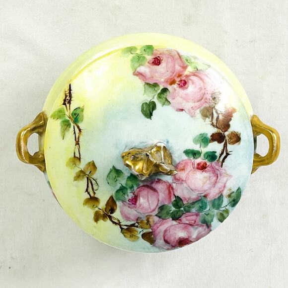 Vtg GDA Limoges France Gold Gilt Footed Porcelain Powder Dresser Jar Trinket Box - Picture 5 of 13